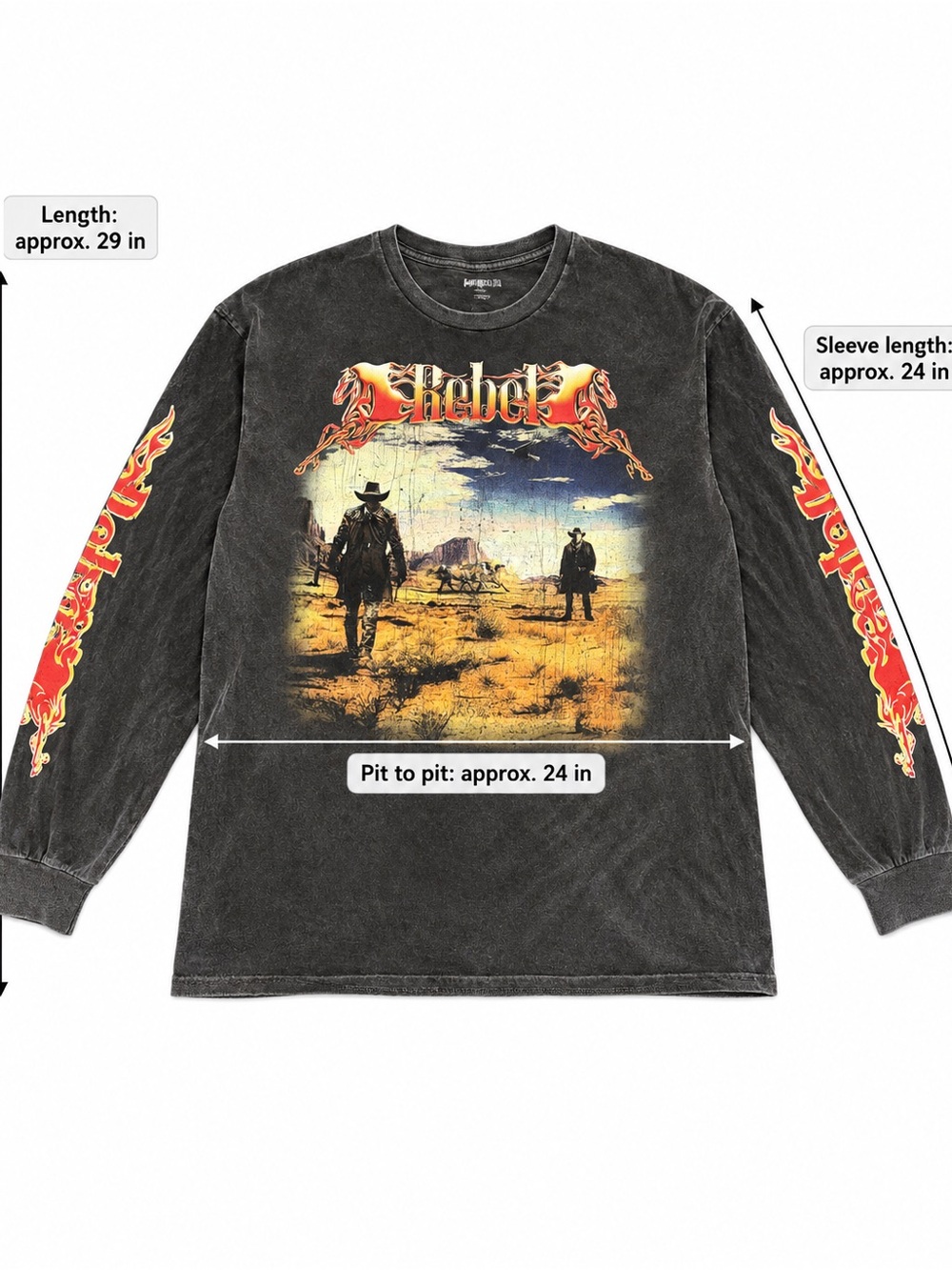 NOVA MEN Rebel Flames Western Cowboy Graphic Long Sleeve Tee XXL
